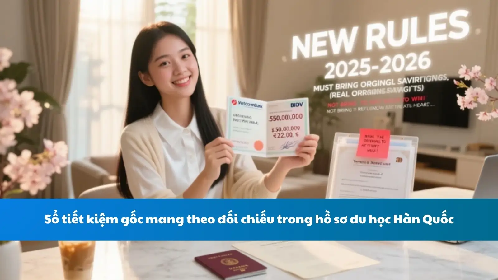 Sổ tiết kiệm gốc mang theo đối chiếu trong hồ sơ du học Hàn Quốc