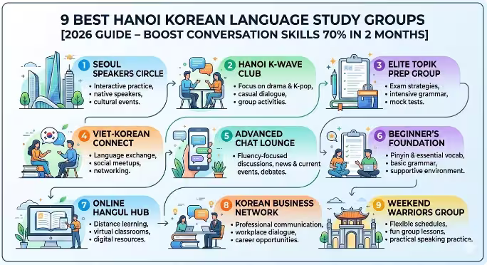 9 Group Học Tiếng Hàn Hà Nội Tốt Nhất [Hướng Dẫn 2026 – Tăng Kỹ Năng Giao Tiếp 70% Chỉ Sau 2 Tháng]