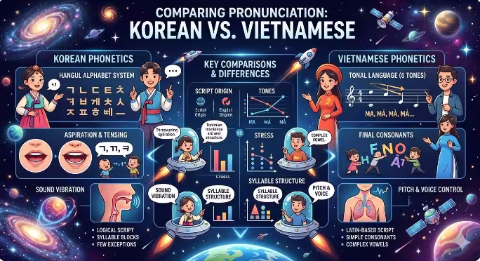So sánh phát âm tiếng Hàn và tiếng Việt