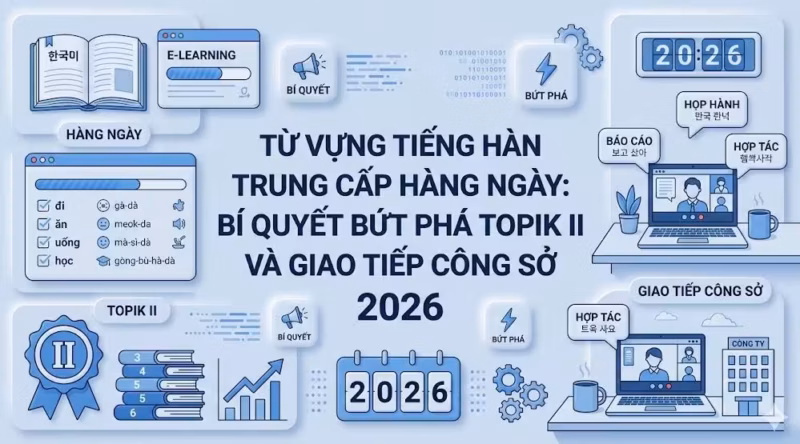 Từ Vựng Tiếng Hàn Trung Cấp Hàng Ngày: Bí Quyết Bứt Phá TOPIK II Và Giao Tiếp Công Sở 2026